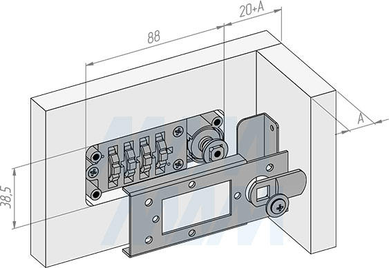 Установка поворотного замка с кодом для 1 двери, короткий шток (артикул DL-002-18 L), схема 1