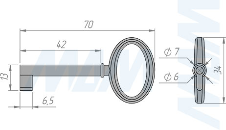 Размеры ключа (артикул WCH.7007/42)