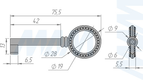 Размеры ключа (артикул WCH.7020/42)