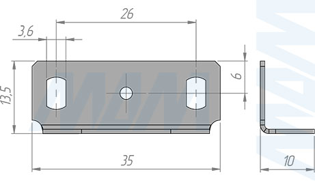 Размеры L-образная ответной планки (артикул А807)