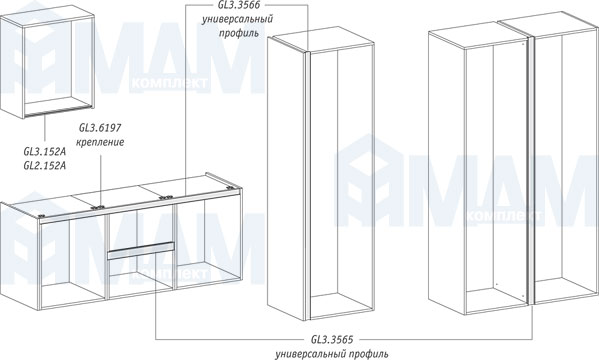 Схема размещения профилей GOLIGHT для нижнего яруса и колонн