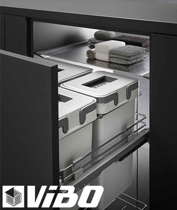 Выдвижная система ведёр серии KOMBI от Vibo (Италия) для хранения и сортировки мусора