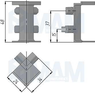 Размеры внешнего угла для профиля GOLINE 544A (артикул GL.6202.544A.7F)