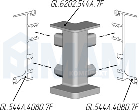 Установка внешнего угла для профиля GOLINE 544A (артикул GL.6202.544A.7F)