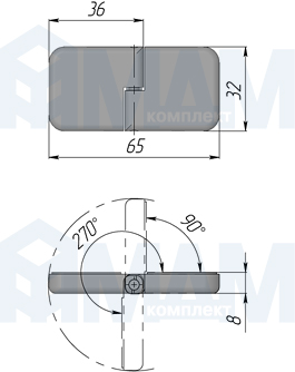 Размеры карточной УФ-петли (артикул UV HING 33 LAT)
