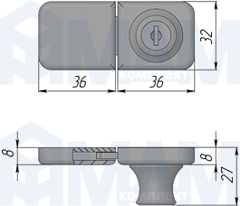 Размеры УФ-замка для двух фасадов (артикул UV LOCK 407 DD)